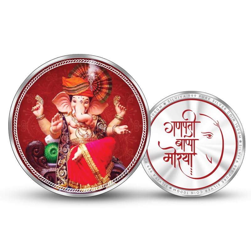 BIS Hallmarked Ganpati Bappa Morya 999 Pure Silver Coin (10g, 20g, 50g, 100g) Round Shape: Ganesh Chaturthi - Hindu God of Wisdom - Puja Offering - Festival Celebration - With Certificate-image-11