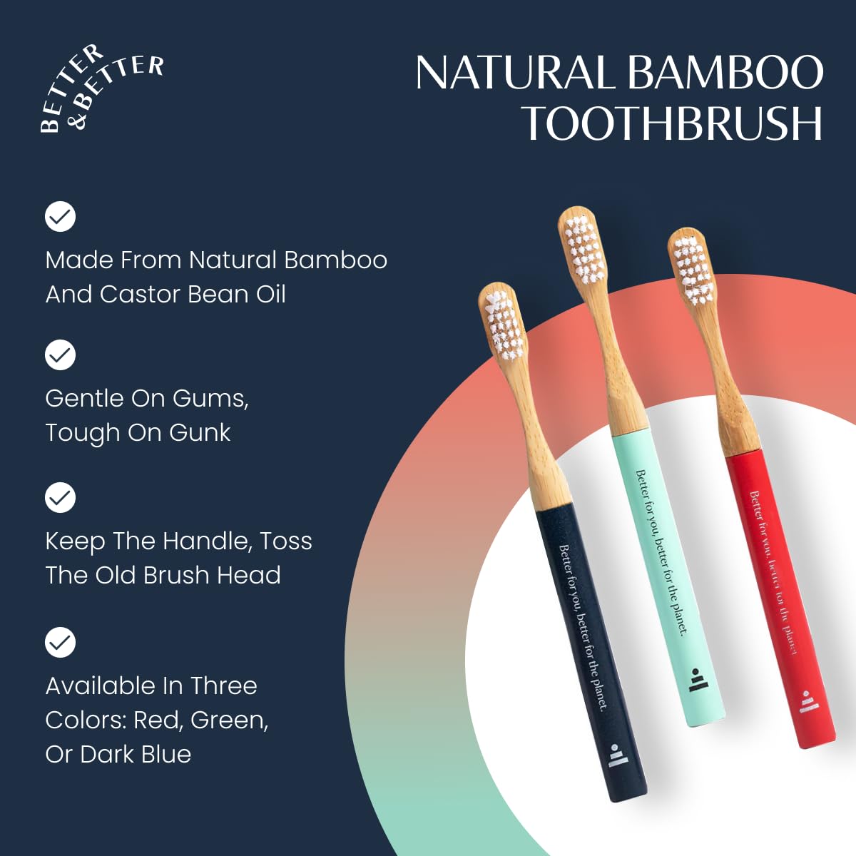 Better & Better Cepillo de dientes de bambú natural para niños, cepillo de dientes de cerdas extrasuaves, 100% a base de plantas, mango reutilizable, cabezal de cepillo reemplazable, ecológico, cero