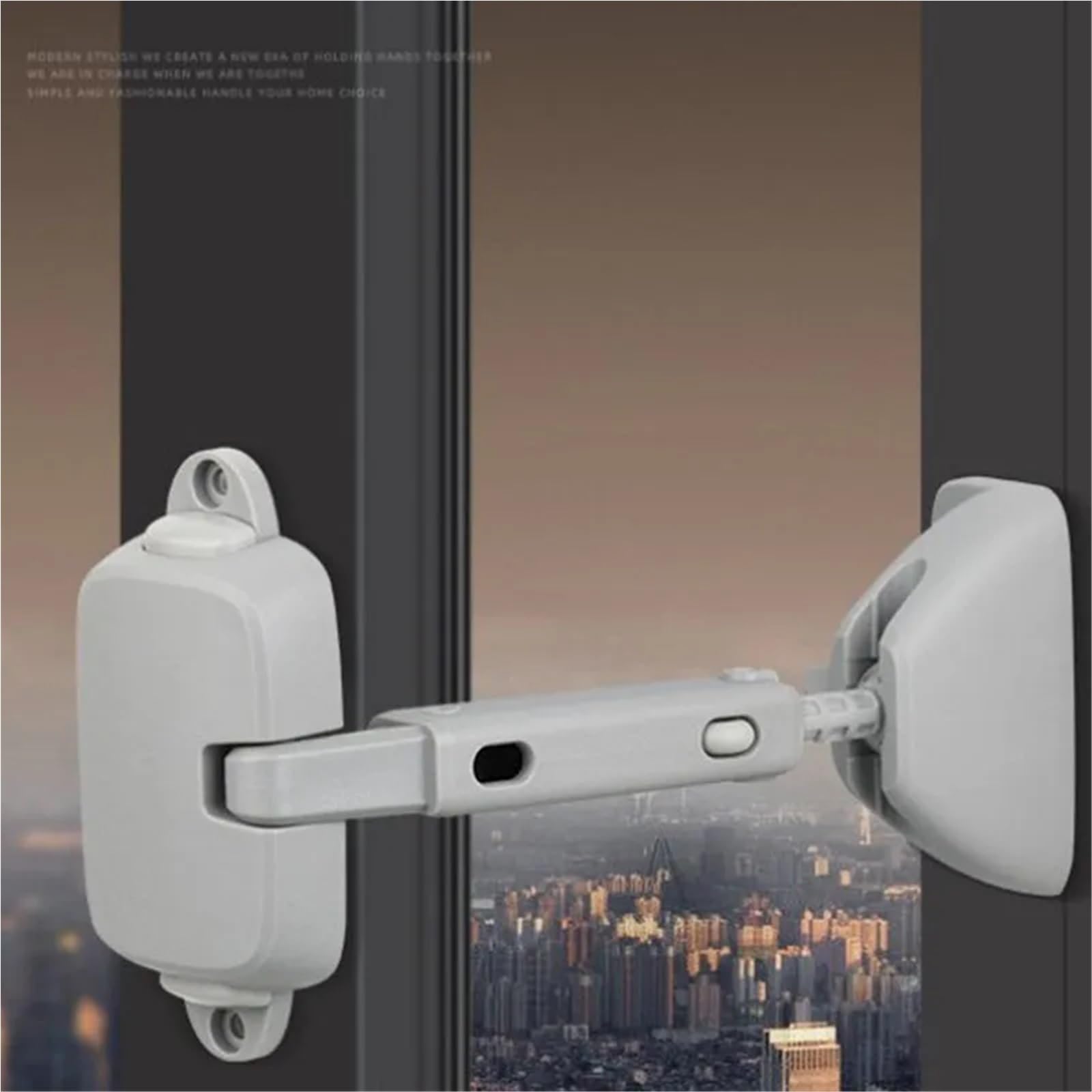 Limitatore per finestra, in lega di alluminio, anti-apertura, senza perforazioni, fisso, anti-clip, antifurto, 2 pezzi (grigio)