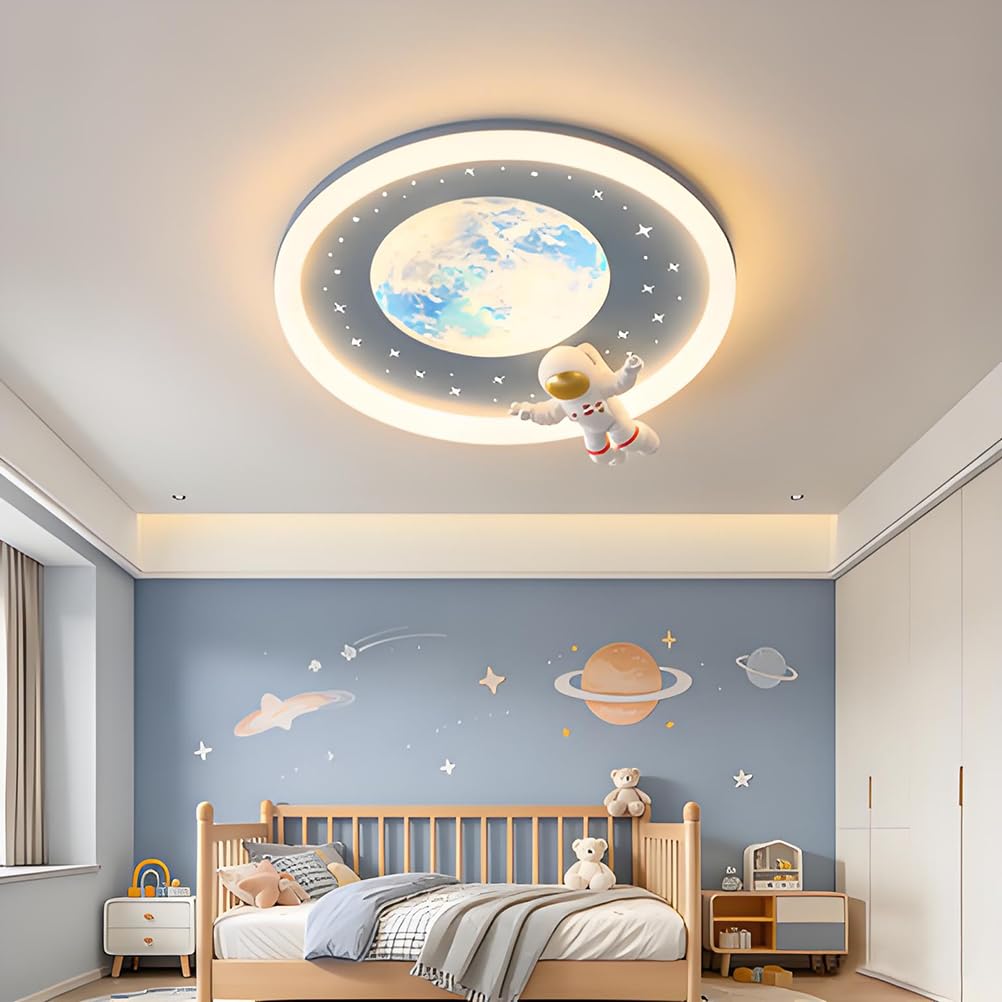 AoLa Dziecięca lampa sufitowa LED księżyc z możliwością ściemniania za pomocą pilota lampa sufitowa projekt astronauty nowoczesna lampa księżycowa pokój dziecięcy lampa dekoracyjna