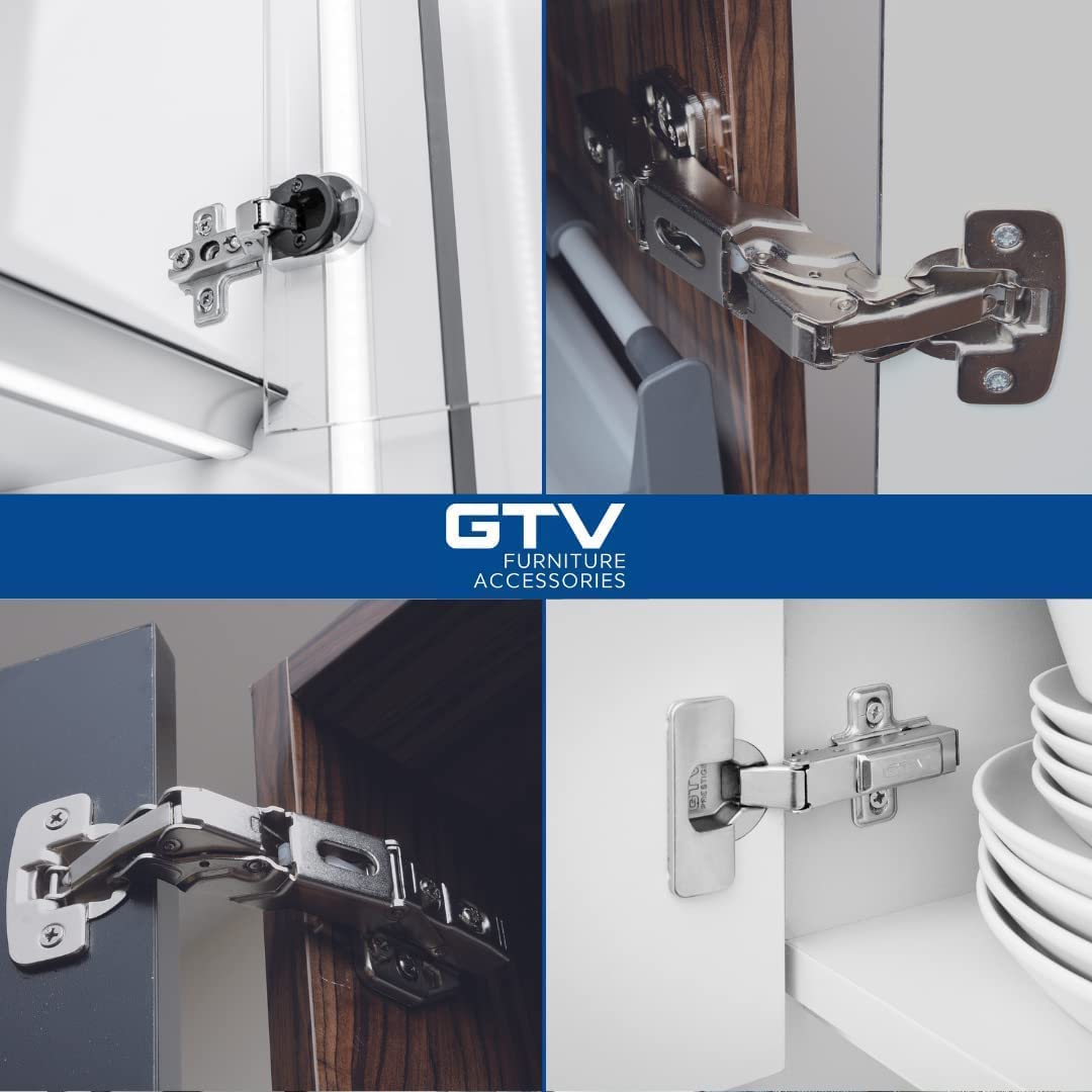 GTV Cerniera Idraulica ECHC per Mobili, Chiusura Ammortizzata, Regolazione 3D, Montaggio Clip-On, per Anta a Sormonto Interno, Diametro 35 mm, Nichel