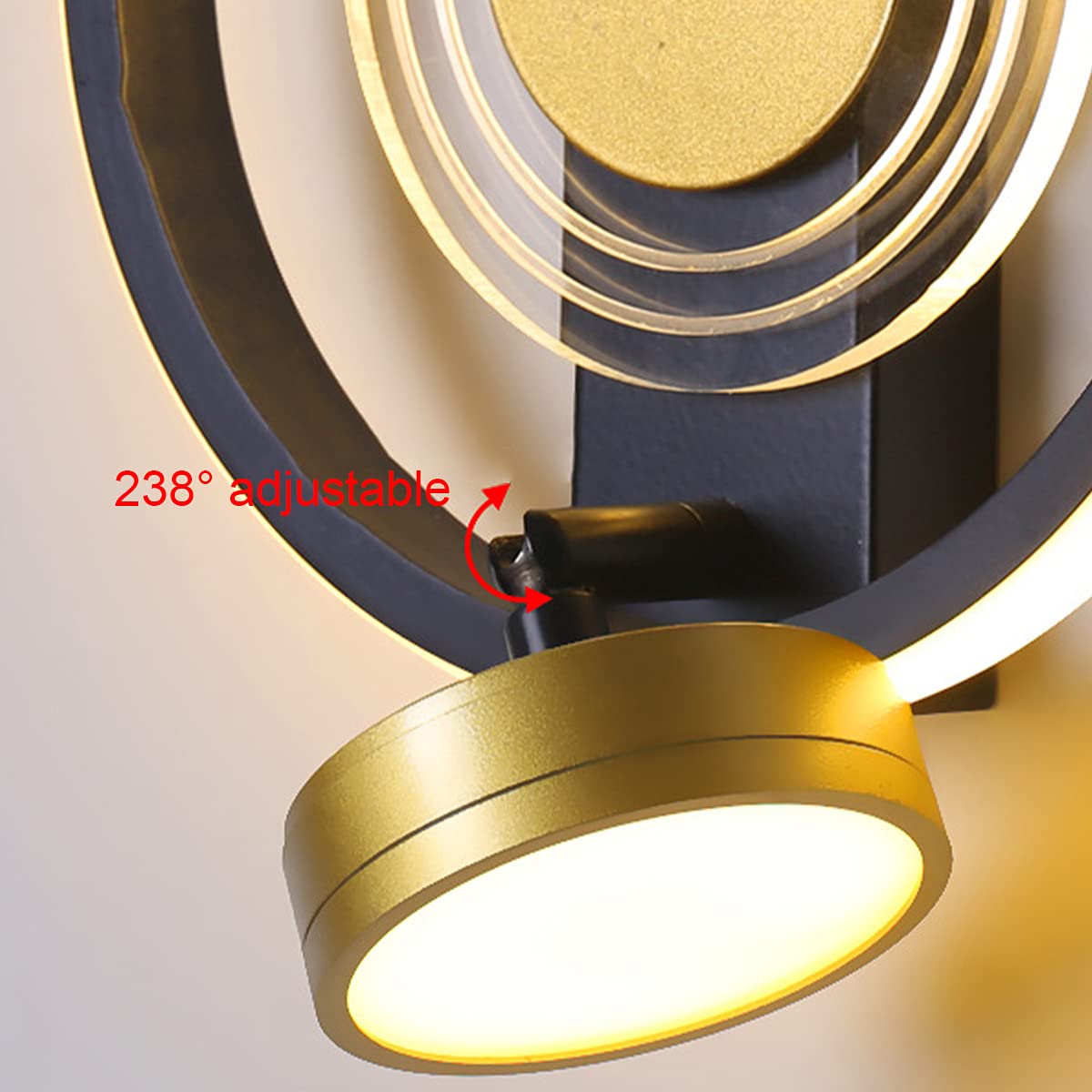 WXKAGF Nowoczesny kinkiet wewnętrzny z lampką do czytania i 3-kolorowym światłem Kinkiet do pokoju Lampka nocna LED do sypialni z akrylowym kloszem Wystrój Czarny złoty kinkiet punktowy Pielęgnacja