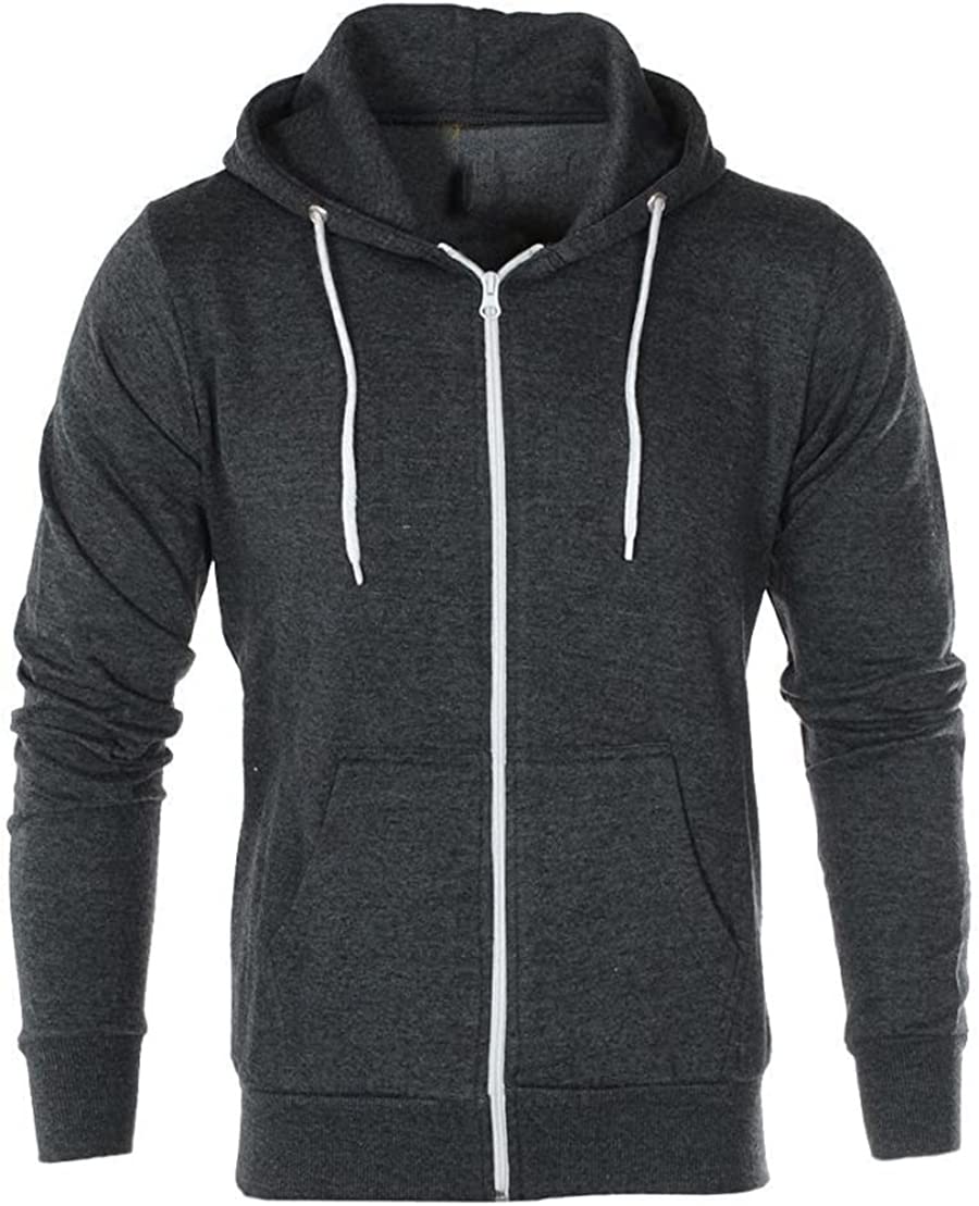 H&F Men's Charcoal Zipper ’S Classic Plain Long Sleeve Hooded Drawstring Sweatshirt Pullover & Full Zip Hoodie Fleece Jumper Soft And Comfy Adult Top 2 Side Pocket Work Wear Jackets Size S-5Xl (Zipper Charcoal, S)