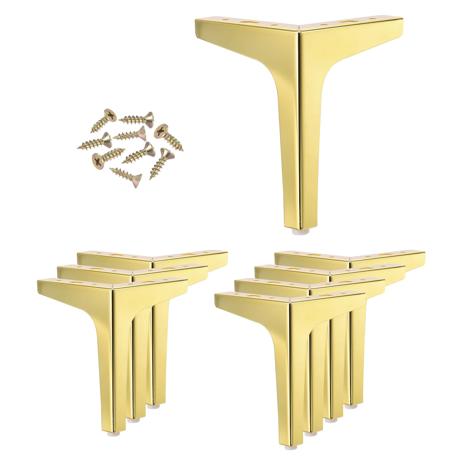 YOKIVE 8 Pack Metal Furniture Legs, Triangle Furniture Feet DIY Replacement Legs Modern, Gold, 7"
