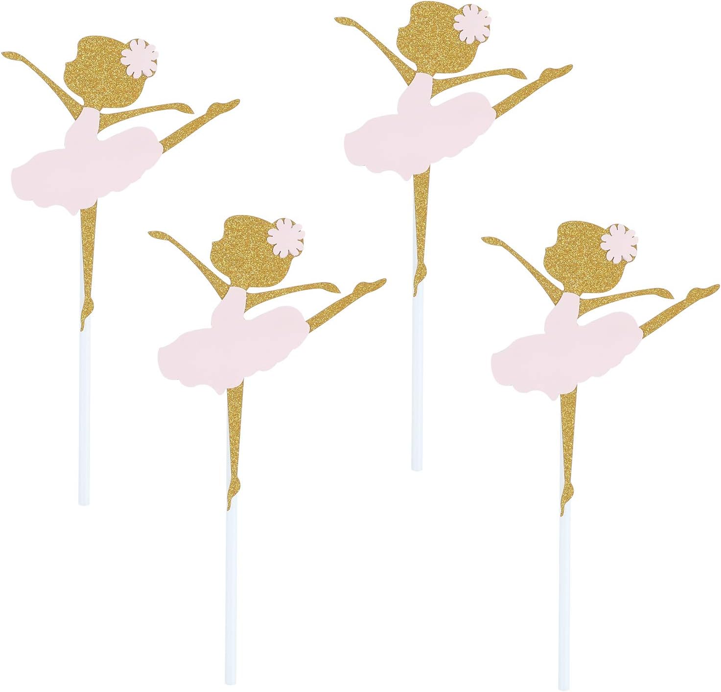 24 Pack of Assembled Pink and Glitter Gold Ballerina Cupcake Toppers Ballerina Dancing Girl Cupcake Toppers for Birthday Party Baby Shower Wedding Bridal Shower Birthday Party Decoration Cake Topper