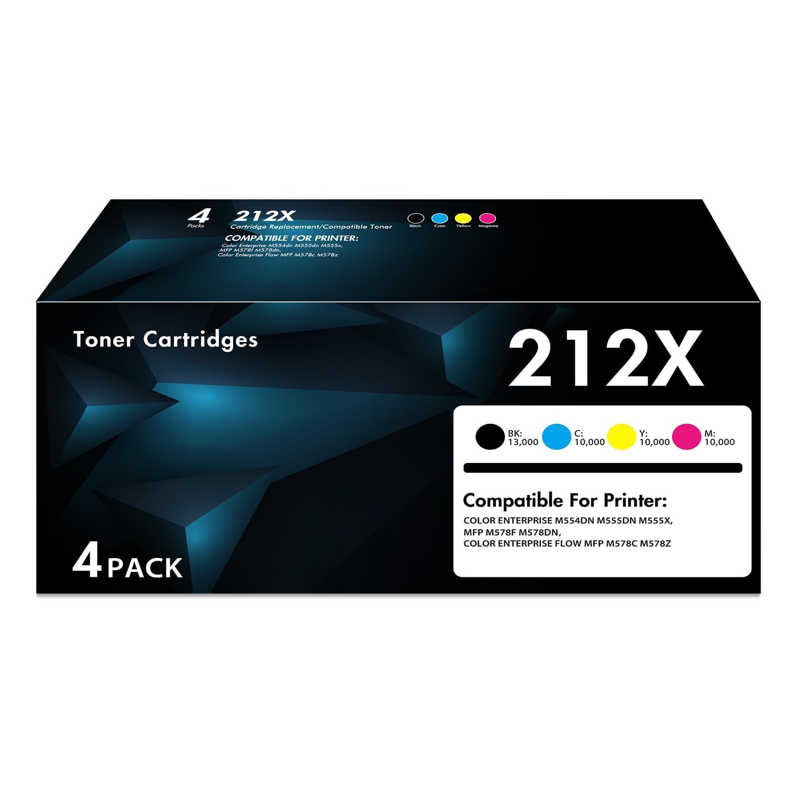212X Toner Cartridge 4-Pack | with Chip Replacement for HP 212X 212A W2120X W2121X W2122X W2123X Work for Color LaserJet Enterprise M554dn M555dn
