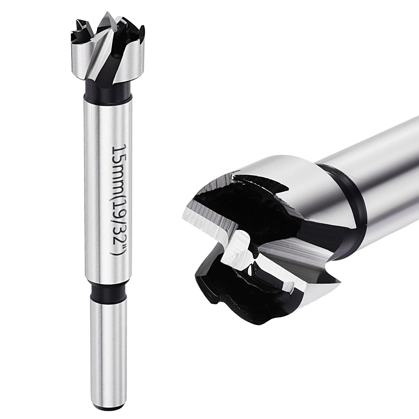 DTGN 15mm Forstner Drill Bits 19/32" - 2Pack - Good for Wood Plastic Plywood - Multi-Tooth Carbon Steel Woodworking Hole Saw Cutter with Round Shank - Silver