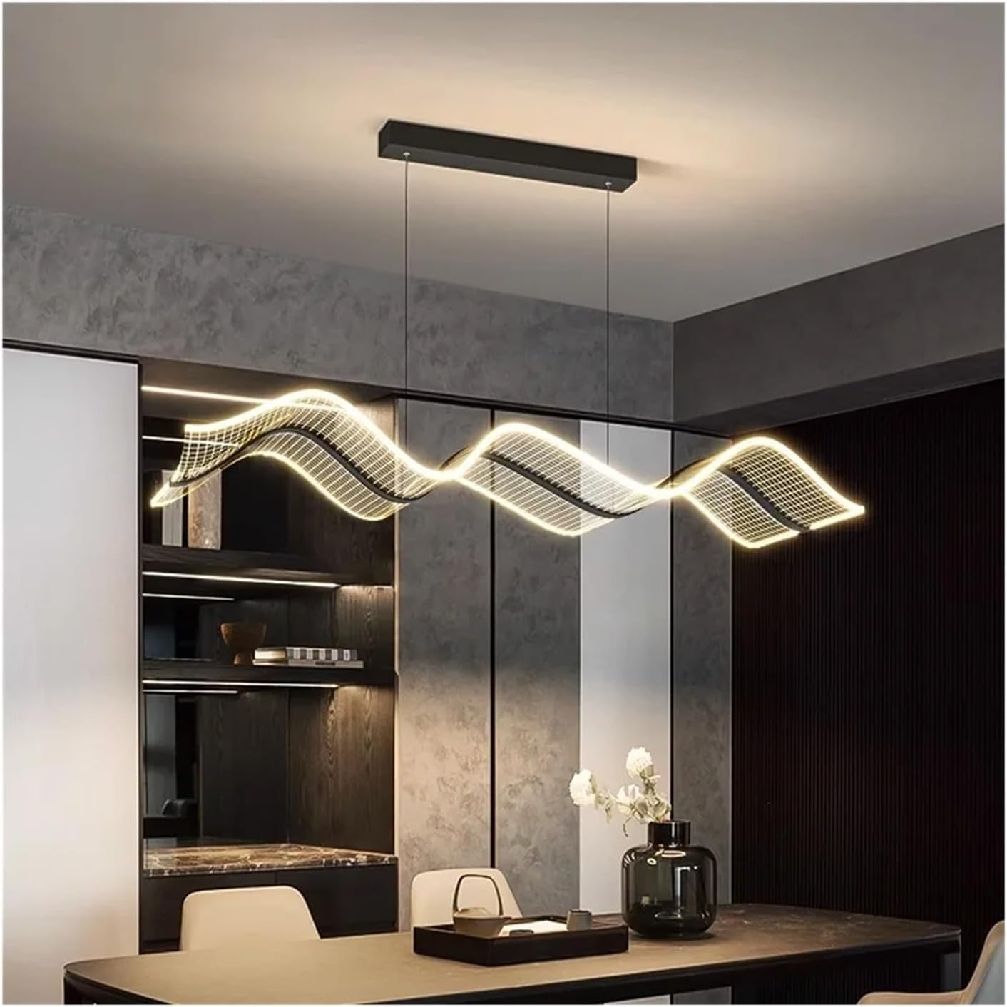 Nowoczesny żyrandol wiszący 120 cm, biała lampa sufitowa do jadalni, ciepła lampa wewnętrzna, elegancki wystrój domu, idealny do salonu i jadalni