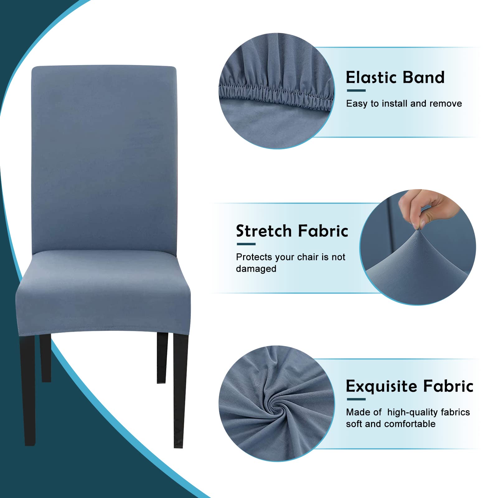Jaotto Coprisedia con Schienale Elasticizzato 6 Pezzi,Fodere per Sedie da Pranzo Lavabile Universale Estraibile,Moderno Vestisedia per Cucina,Copertura della Sedia per Casa Ristorante(Grigio Blu,6)