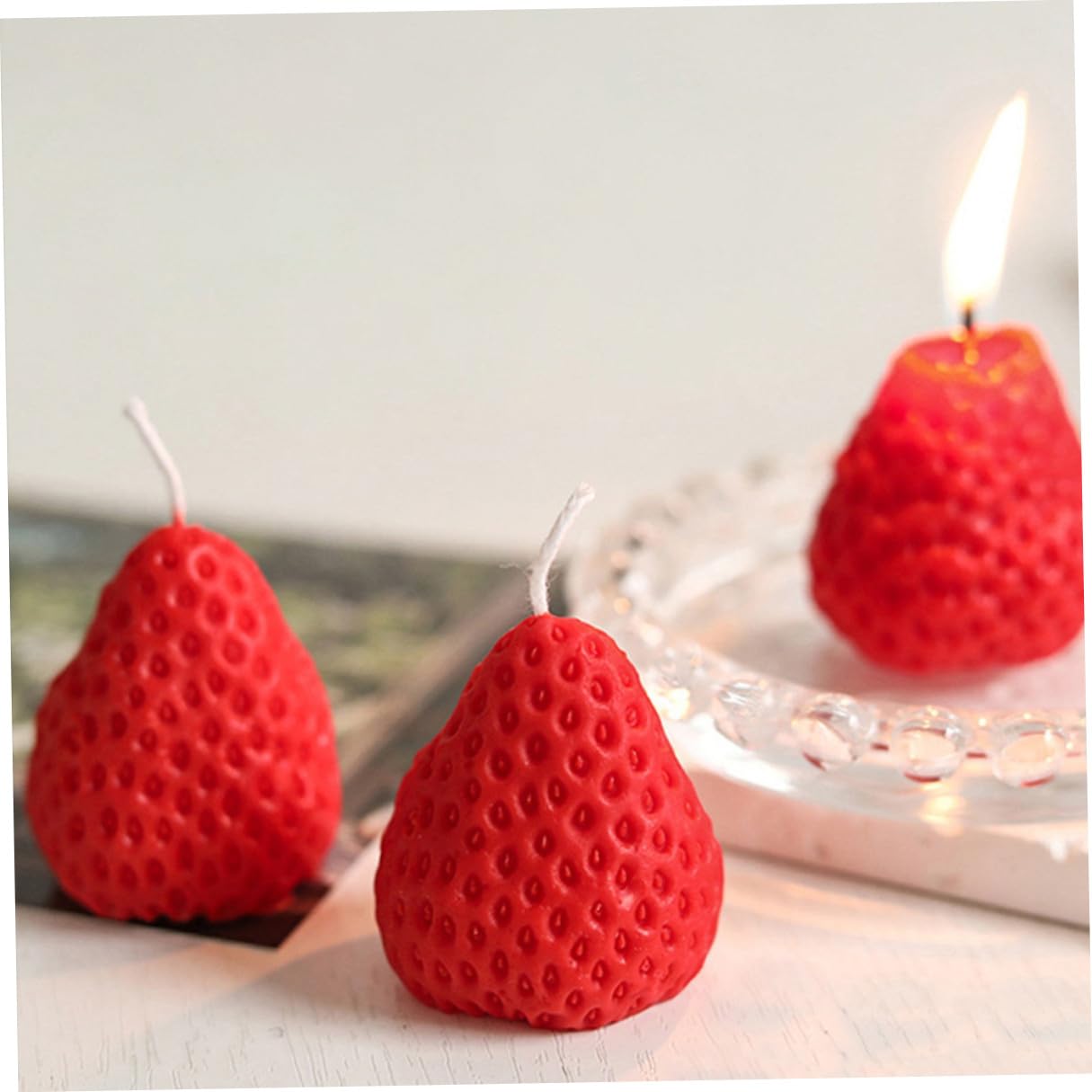 Set da 9 Candele Profumate a Forma di Fragola, Decorazione Aromaterapia per Casa e Bagno, Candele Alimentari Decorative per Feste e Atmosfera Romantica