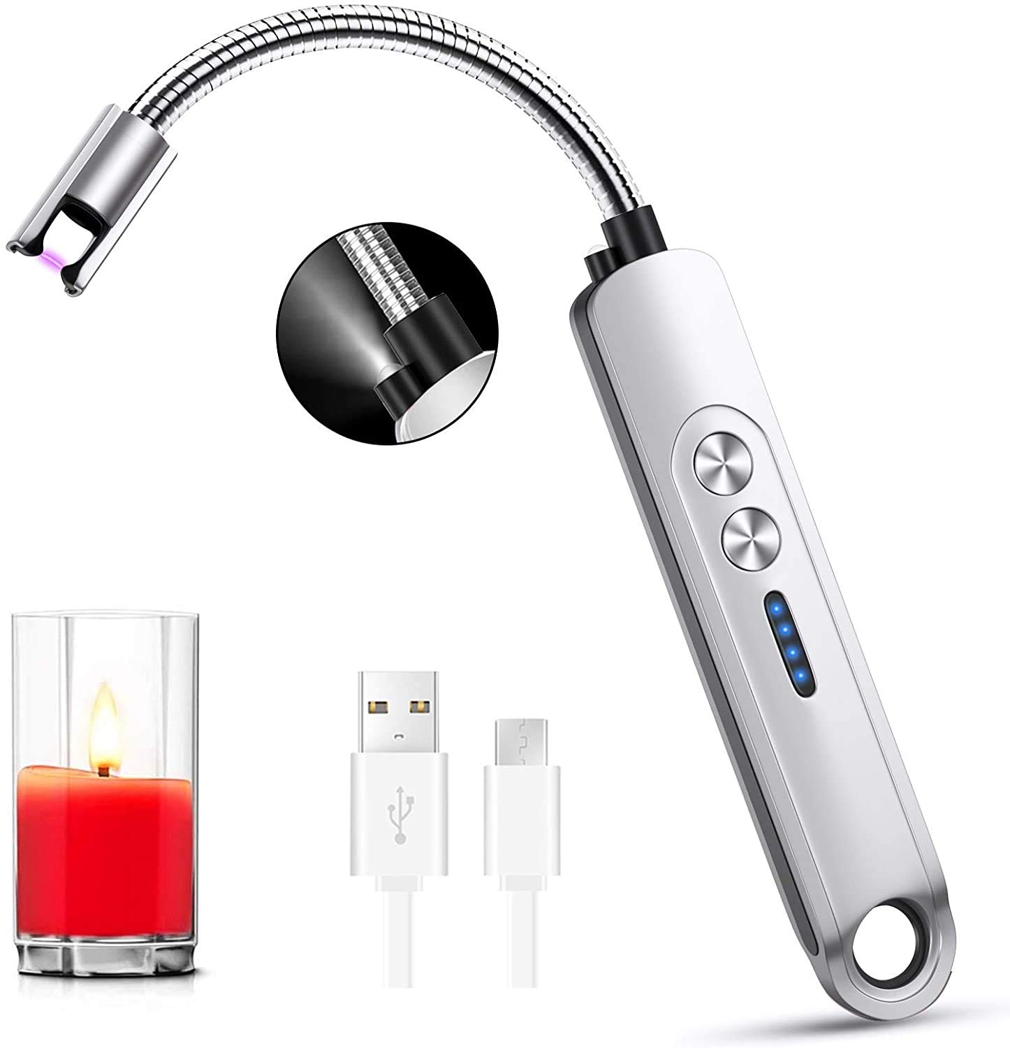 Sky Link Lighter, Upgraded Candle Lighter Camping Lighter Grill Lighter USB Lighter Plasma Arc with LED Battery Display Safety Switch, Longer Flexible Neck for Candle Cooking BBQs Fireworks