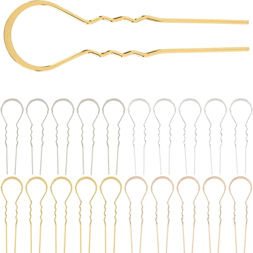 Miniatura 1 de Lawie Paquete de 20 alfileres de horquilla de pelo largo curvado de aleación de metal dorado y plateado en forma de U, palillos para el cabello,