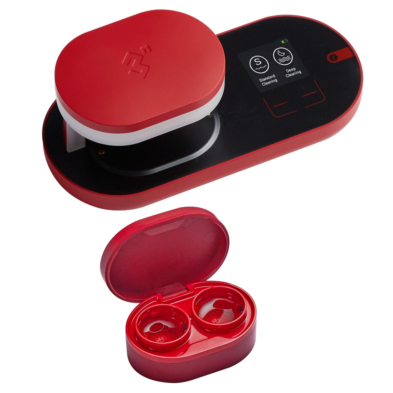 3N Limpiador de Lentes de Contacto ReO2, Tecnología de Electroforesis, Aprobación FDA 510K, con Espejo y Pinza, Limpieza Profunda de Lentes Suaves y de Contacto de Color (Rojo)