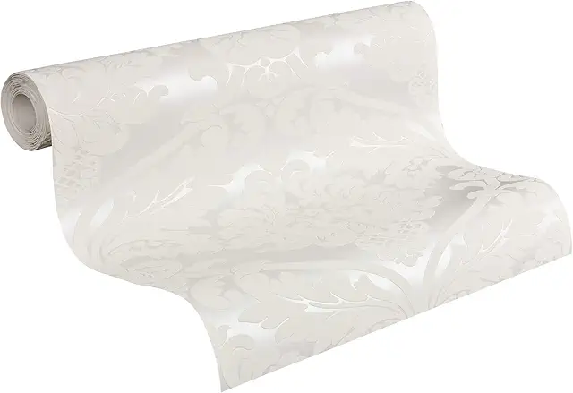 Wit behang met patroon: Non-woven flock neo-barok wandpapier