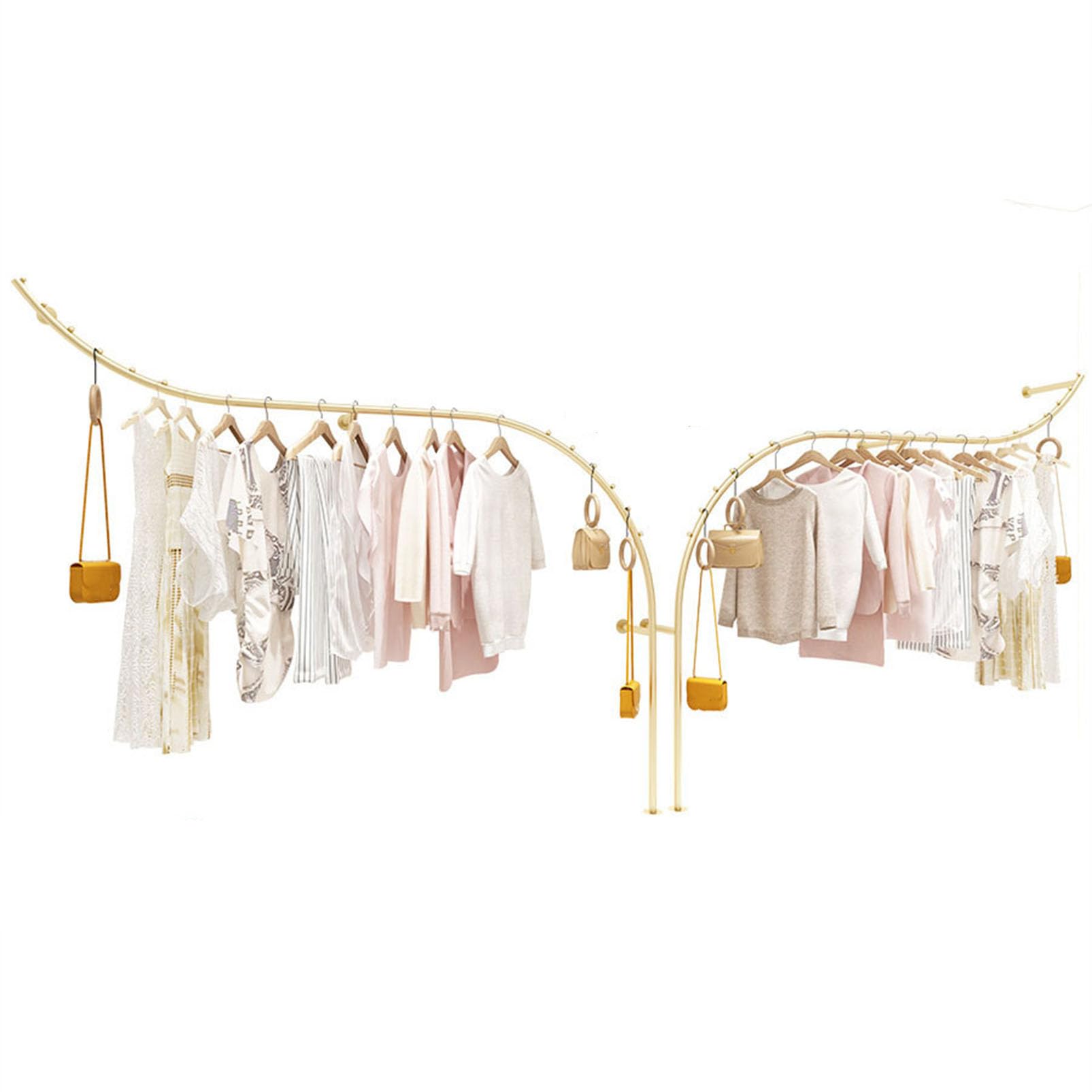 YNBSHGAA 2PCS Industrial Pipe Clothing Rack Retail Display Clothing Organizer, Wall Mounted Coat Hanger Boutique Clothing Store Garment Rack, Creative Double Hanging Rod Closet St,Gold-2PCS 250cm
