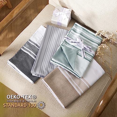 Image of Bedsure Queen Comforter Set 7 Pieces, Dark Grey Striped Bedding Set for All Seasons, Reversible, Cationic Dyeing Bed in a Bag with Comforter, Sheets, Pillowcases & Shams