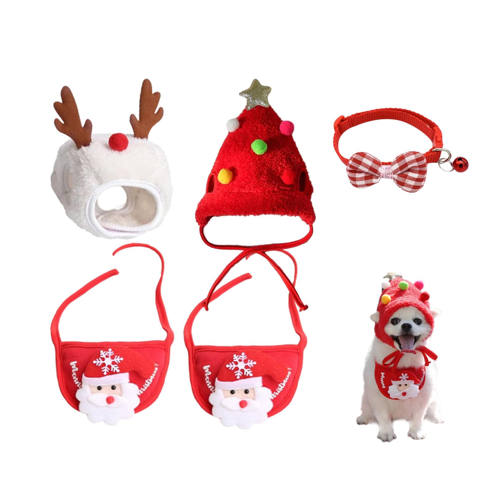 Adorable Christmas Tree Pom-Pom Hat, Funny Soft Pet Hat for Dogs Party Plush Headgear, Pet Christmas Hat, for Pets Dog Cat Xmas Costume Set (C*2, S)