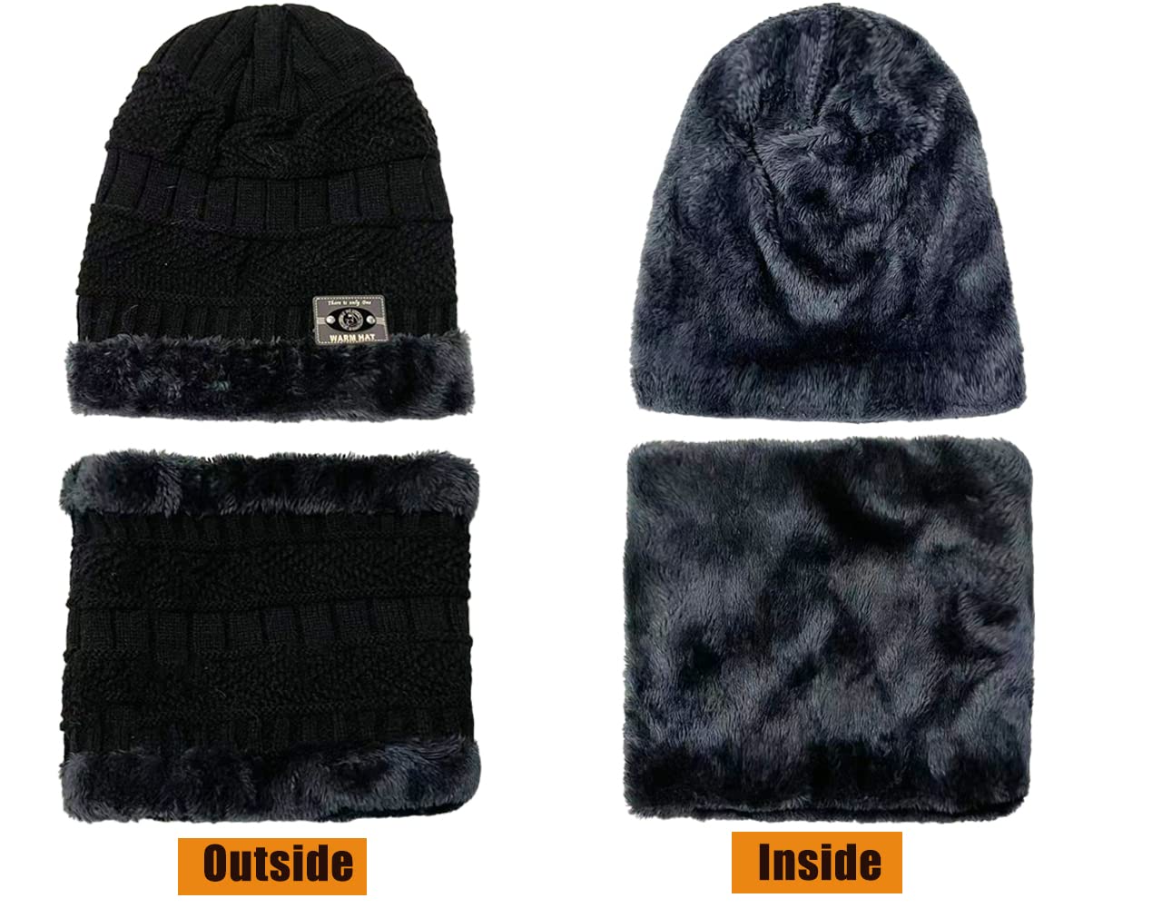 FCHITOP Cappello Uomo Invernale Berretto Uomo in Maglia con Sciarpa 2 Pezzi Cappello da Sci all'aperto e Set