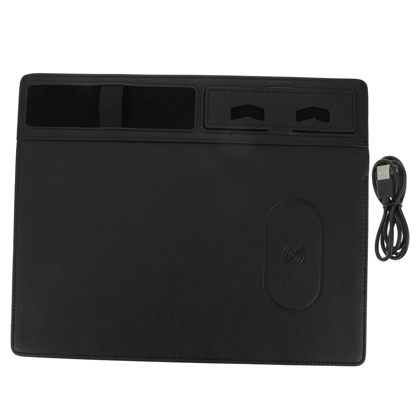 TEHAUX Tappetino per Mouse da Gaming Ricarica Wireless 15w, Supporto per Telefono, Superficie in Pu Anti-schizzi, per Ufficio