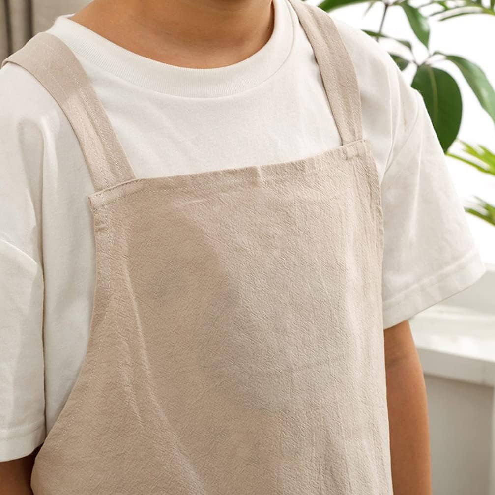 Kids Cotton Cross Back Aprons Children Chef Pure Child Apron with 2 Pockets for Baking Painting Cooking - Image 4