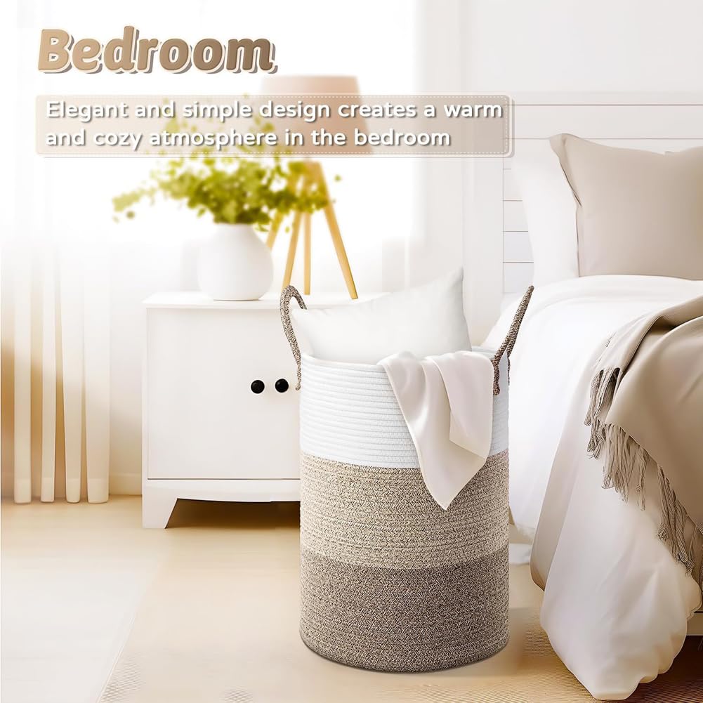 Cesto portabiancheria in corda di cotone, 46 cm di larghezza x 61 cm di altezza, per giocattoli/panni sporchi, organizer decorativo alto per camera da letto, cameretta dei bambini