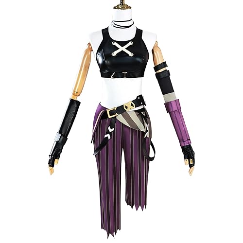 Helltaker Purple Cosplay Costume Tops Pants Belt with Gloves Headwear Full Set for Halloween Party - Small - Purple