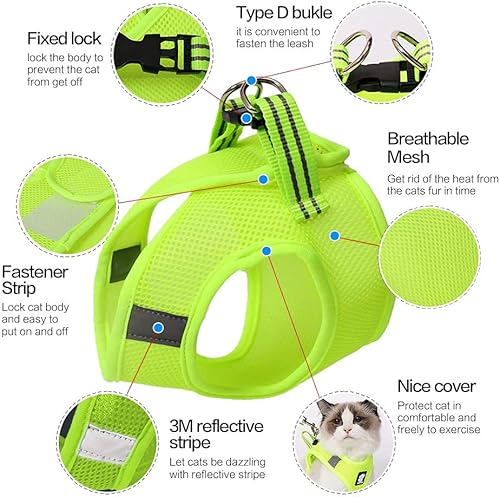 Miniatura 4 de Juego de arnés y correa para gato para caminar, a prueba de escapes, chaqueta para exteriores de fácil control, chaleco de malla de aire suave