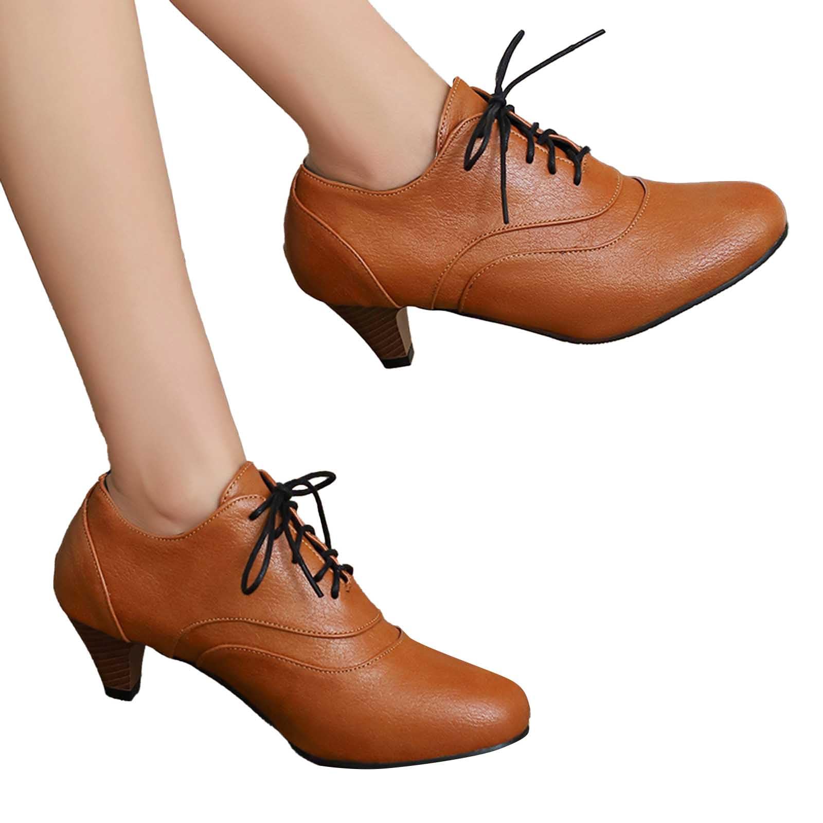 Generisch 2026, stivaletti da donna con lacci, scarpe casual da infilare, tacco grosso, comodi, antiscivolo, durevoli, per l'uso quotidiano