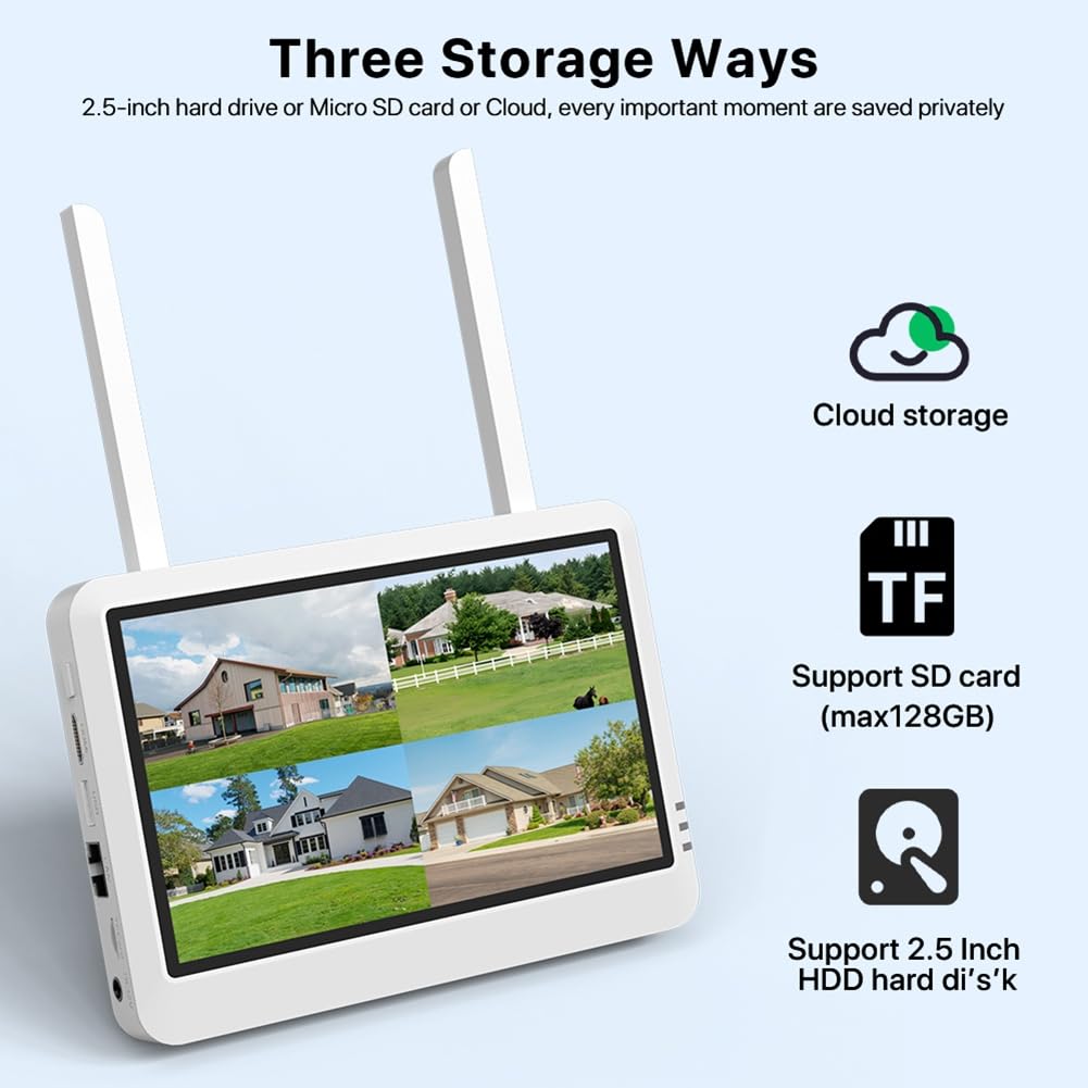 Monitor NVR inalámbrico 8 CH 7 LCD con WiFi Home Recordersystem 265 EU Plug Videovigilancia