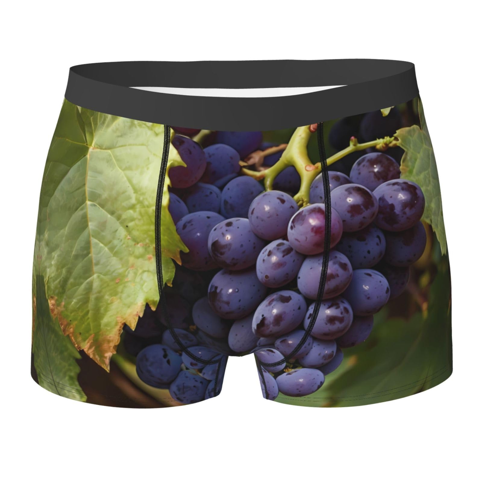 WBQLSL Men's Huge grapes printed boxer briefs, elastic, breathable, and comfortable against friction., Black, Medium