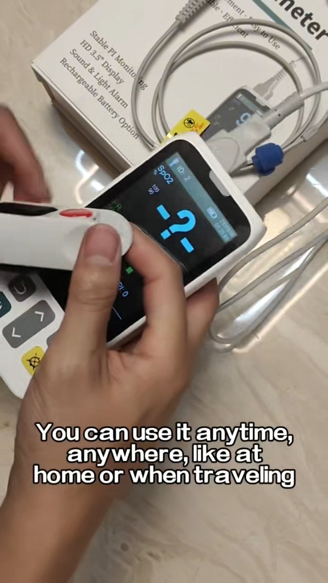 Image of Handheld Pulse Oximeter with Respiration Tracking, Rechargeable Oxygen Monitor for Adults, Continuous Monitoring with Alarm, Includes Finger Sensor and Foot Sensor for Home, Sports and Aviation Use