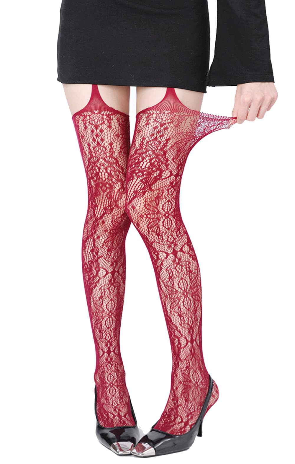 Mrotrida Women's Floral Lace Sling Back Fishnet Stockings Tights Retro Sexy Flower Leggings Tights