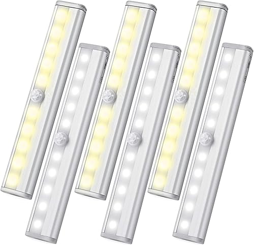 Miniatura 1 de Luz LED de armario activada por movimiento, luces LED de 400 lm con sensor de movimiento, luces para debajo del gabinete, luces de batería, 10 luces
