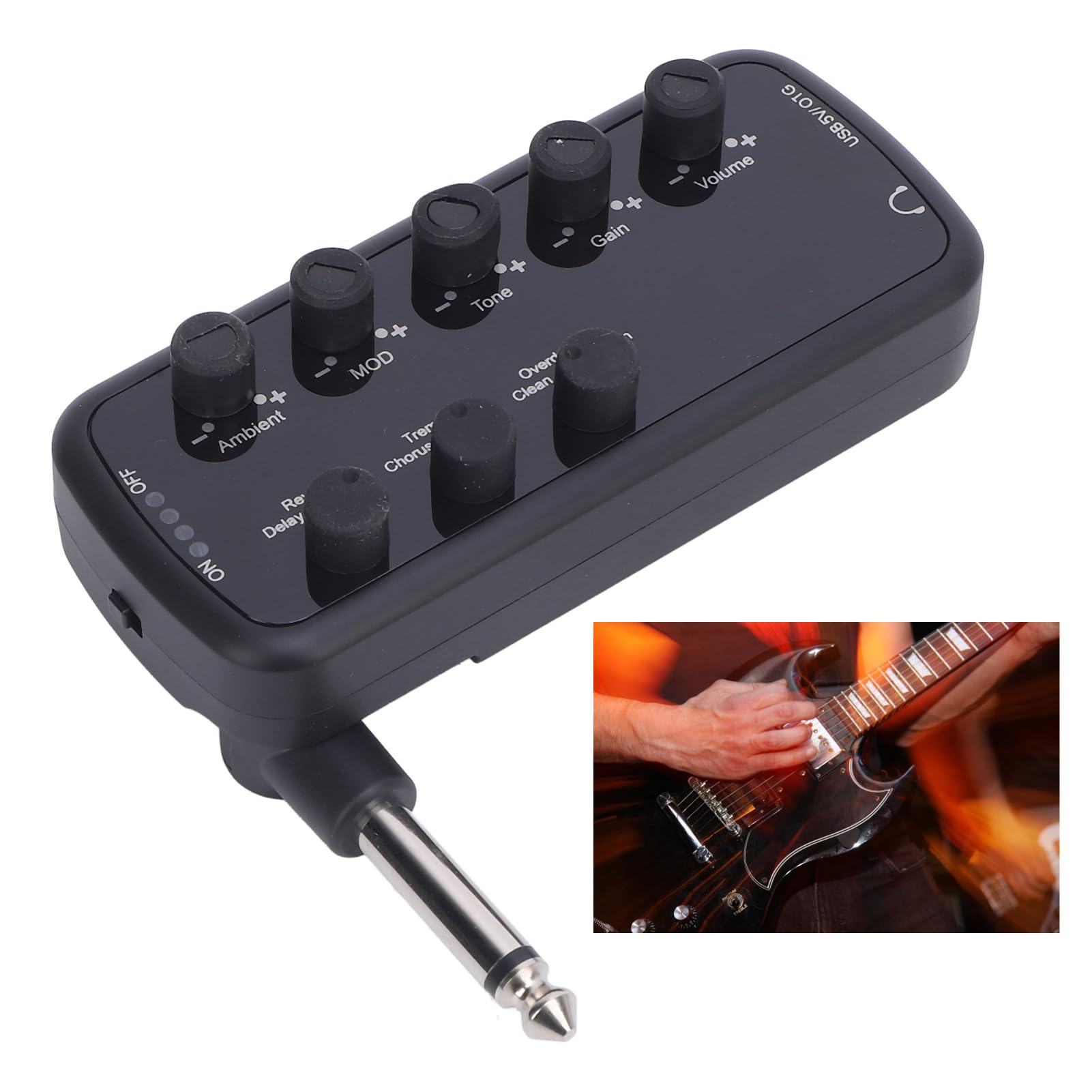 KUIDAMOS Amplificatore per Cuffie per Chitarra Elettrica Versatile Overdrive Distorsione Ritardo Coro per Appassionati di Musica ABS Ricaricabile