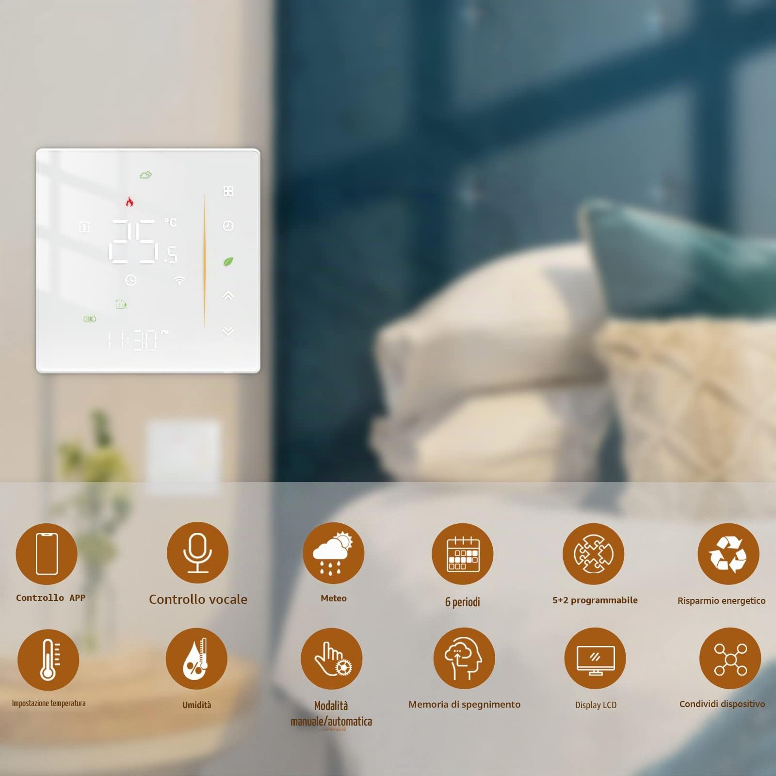 MOES Tuya WiFi Termostato intelligente per caldaia a gas termostati | programmabili, controllo wireless Tuya/Smart Life APP/Alexa/Google Home, WiFi 2.4GHz, 5A
