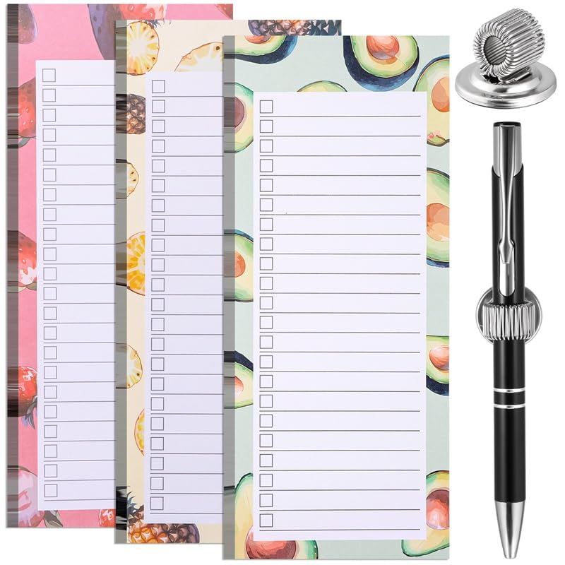 Smivyhp 3 blocs de notas magnéticos, Cuaderno Lista de la Compra, Nevera Magnética con 1 Soporte Magnético para Bolígrafos, 50 Hojas/Pieza, Diseño de Frutas