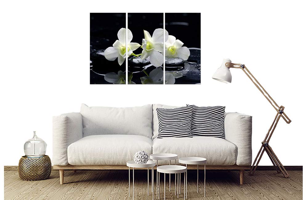 Tableau triptyque Tableau Photo Zen orchidées et Galets - 90x60 cm - Made in France - 90x60
