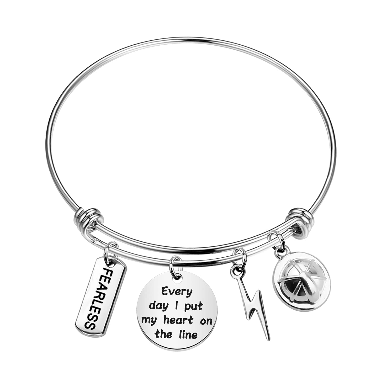 AKTAP Lineman Gifts Lineman Wife Jewelry Every Day I Put My Heart on the Line Expandable Charm Bangle Bracelet for Lineman Wife,Lineman Mom,Lineman Girlfriend (Lineman Bracelet)