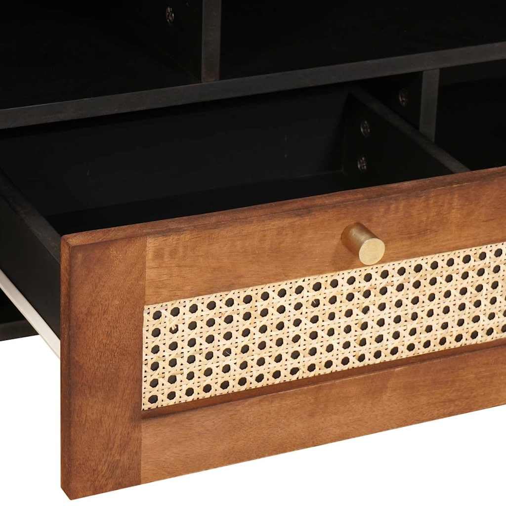 Mobile TV con mensola in legno di mango massiccio, marrone, 100 x 33,5 x 46 cm, con cassetto e vano portaoggetti, per soggiorno, console multimediale e rack HiFi