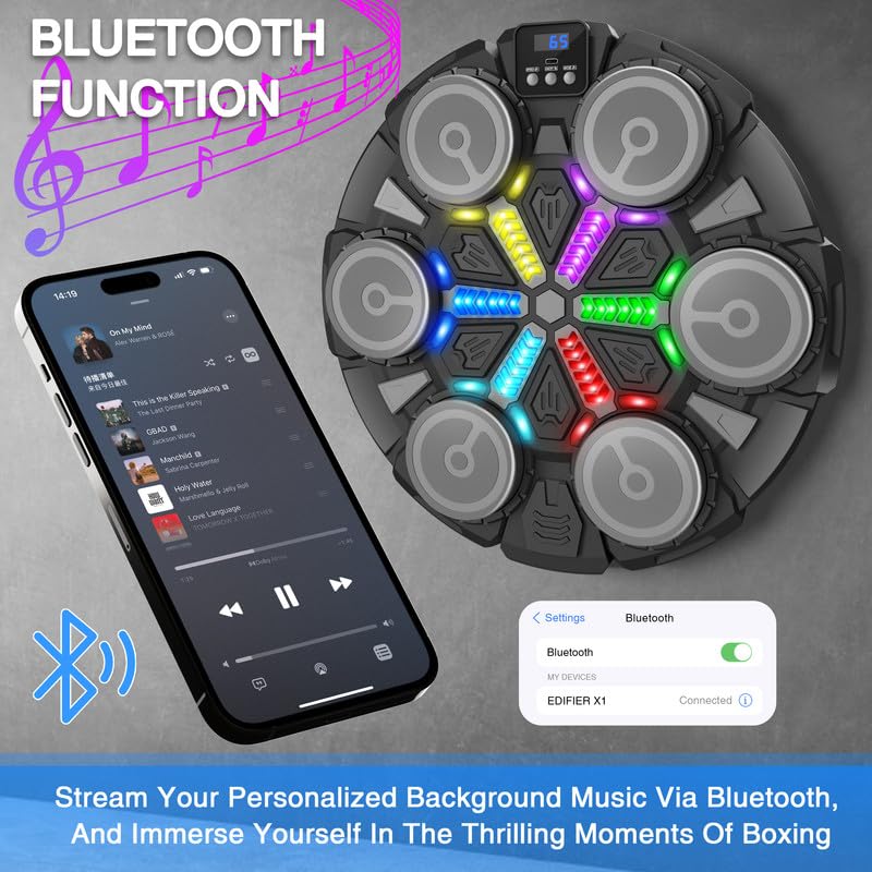 Image of Music Boxing Machine Sport Toys for Kids and Adults,Wall Mounted Bluetooth Smart Punching Target,Training Pad Toy with Boxing Glove,Ideas Toys for Boys Girls Kids 3 4 5 6 7 8 9 10 11 12+ Years Old
