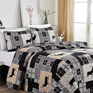 Market & Place 2 Piece Reversible Quilt Set with Sham | All-Season Soft & Lightweight Bedspread | Rustic Lodge Cabin Plaid Patchwork Design | Everest Collection (Twin, Grey/Taupe) Market Place 2 Piece Reversible Quilt Set with Sham All Season Soft Lightweight Bedspread Rustic Lodge Cabin Plaid Patchwork Design Everest Collection Twin GreyTaupe