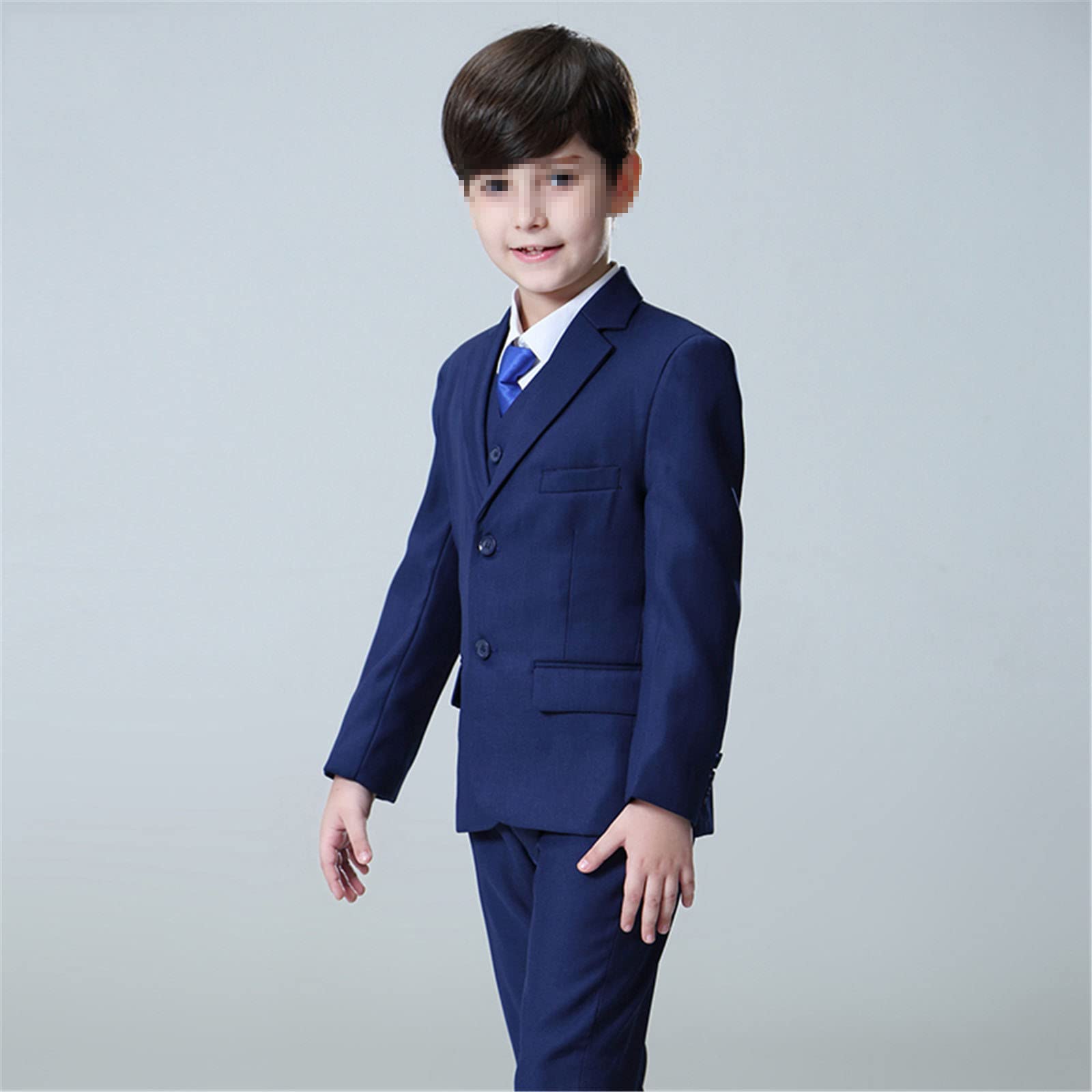 Primavera Bambini Vestito Formale Del Ragazzo Partito Di Nozze Costume Abbigliamento Cappotto Pantaloni Gilet 3Pcs Set Blu