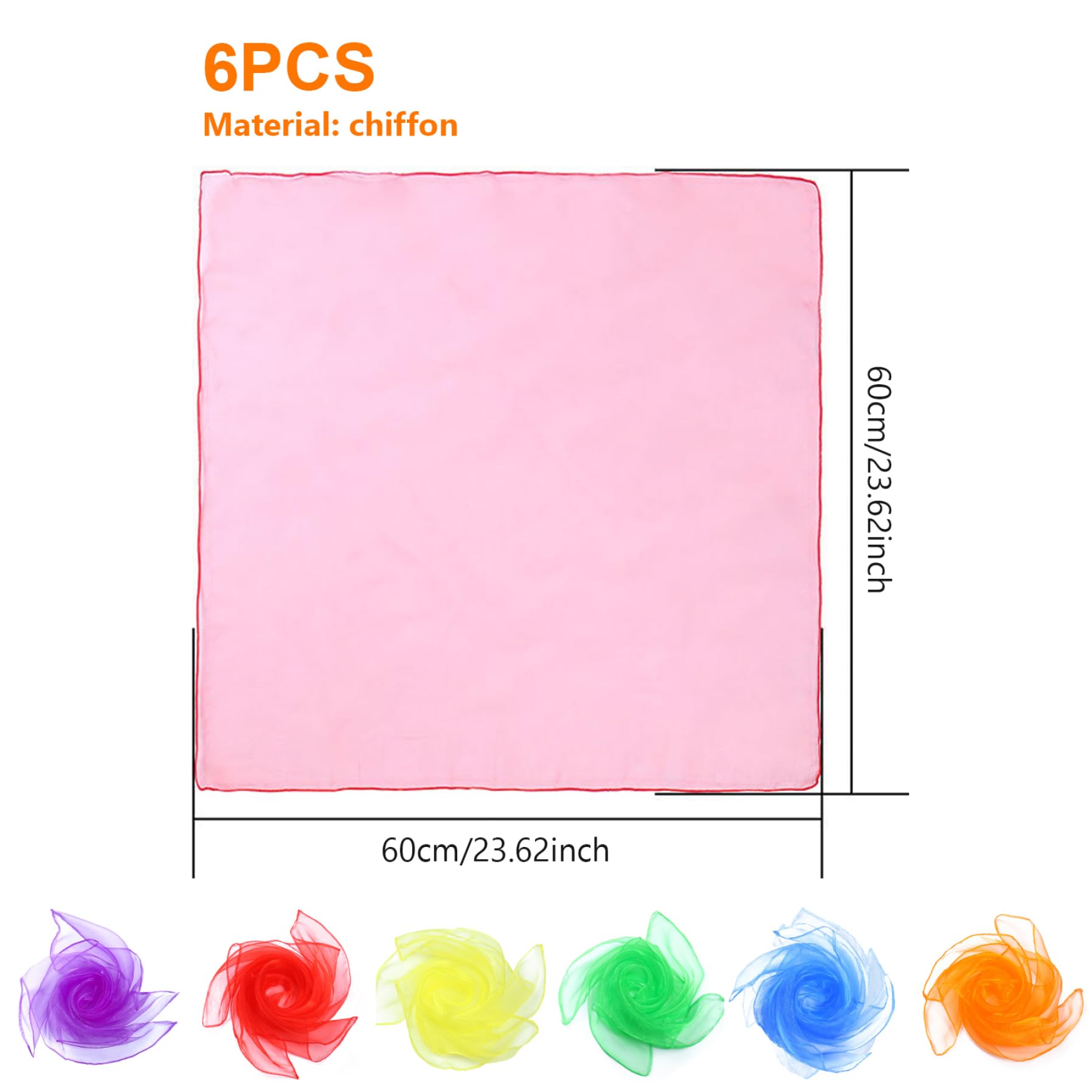 Silk Scarves for Kids, 6Pcs Colorful Soft Washable Square Scarves, Sensory Toy for Performance, Dress-Up, Accessories/23.6x23.6 — view 7