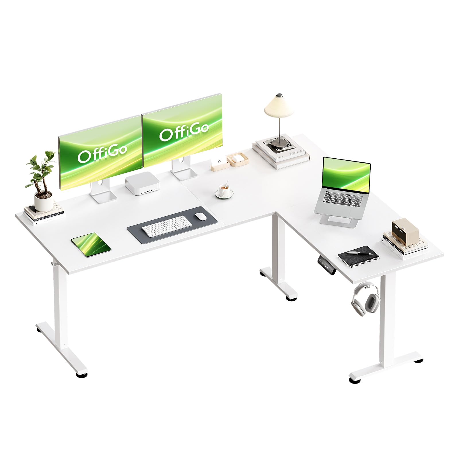 OffiGo Bureau d'angle Assis Debout, 160 x 120 cm Ergonomique réglable Hauteur en Bureaus d'ordinateur Assis Debout, pour Bureau à Domicile, Blanc