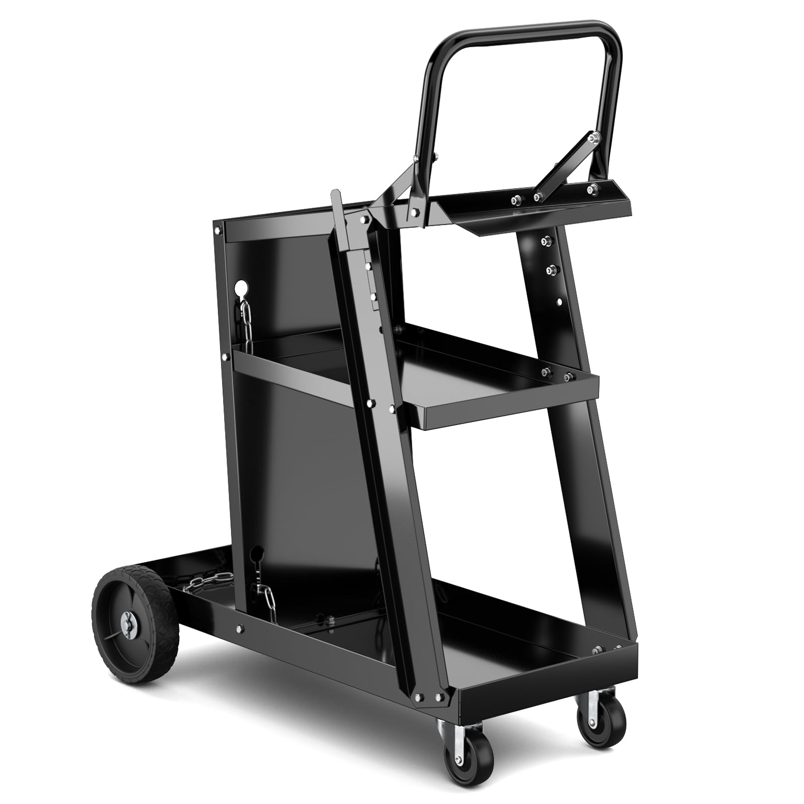 GOPLUS 3-stufiger Schweißwagen, Schweißmobil Wagen mit 2 Sicherheitsketten, 360°-Schwenkrädern, 2 Seitenhaken, 50 kg Kapazität, rollender Gerätewagen für Schweißgerät & Plasmaschneider
