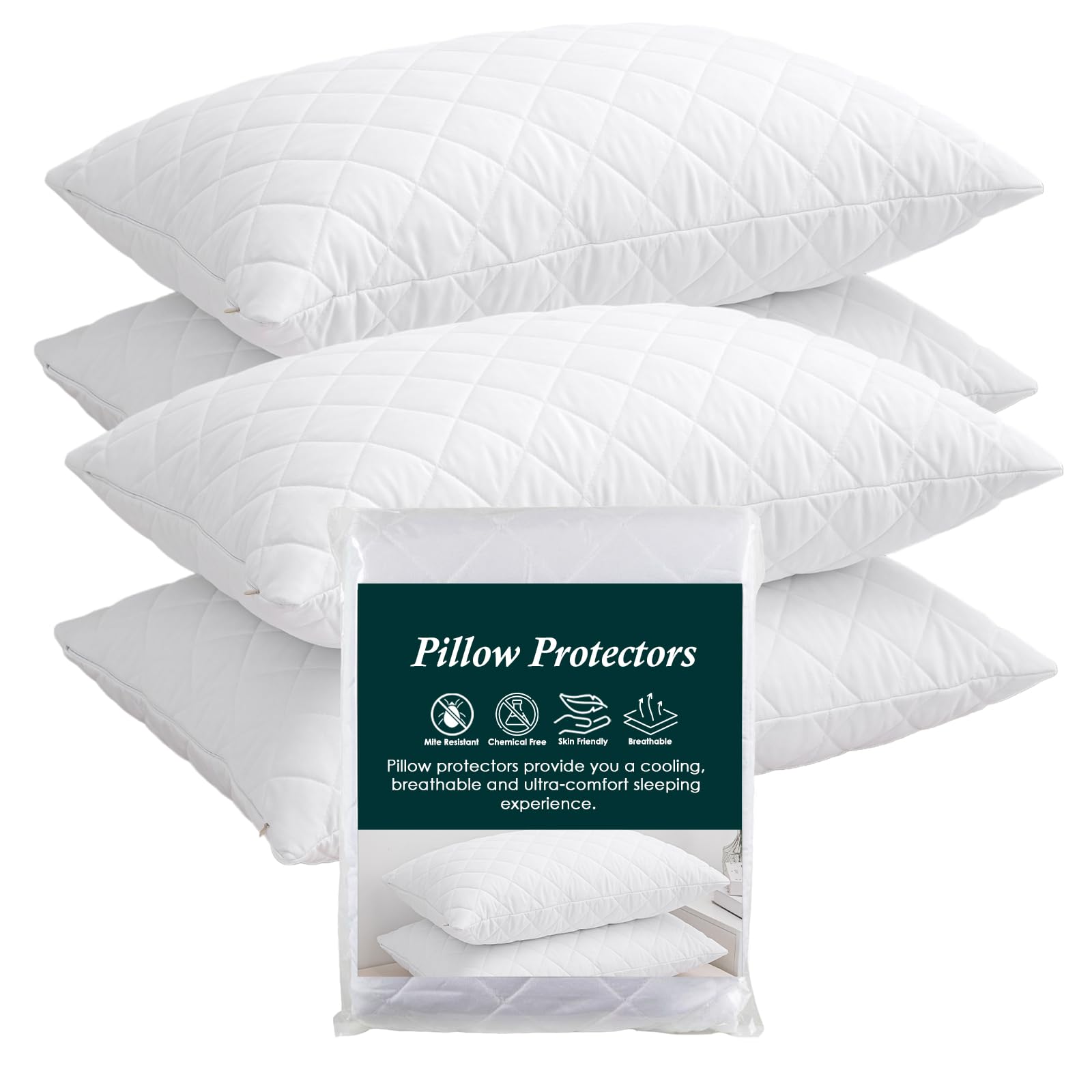 EDS Pillow Protectors Pack of 4 Quilted and Zipped Anti Allergy Soft and Comfortable Microfiber Pillowcase Protectors Breathable Pillow Protectors (PACK OF 4)