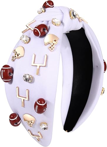 Diadema de fútbol para mujer, accesorios de futbol para mamá, diamantes de imitación de cristal, con nudo superior, negro, blanco, rojo, morado,