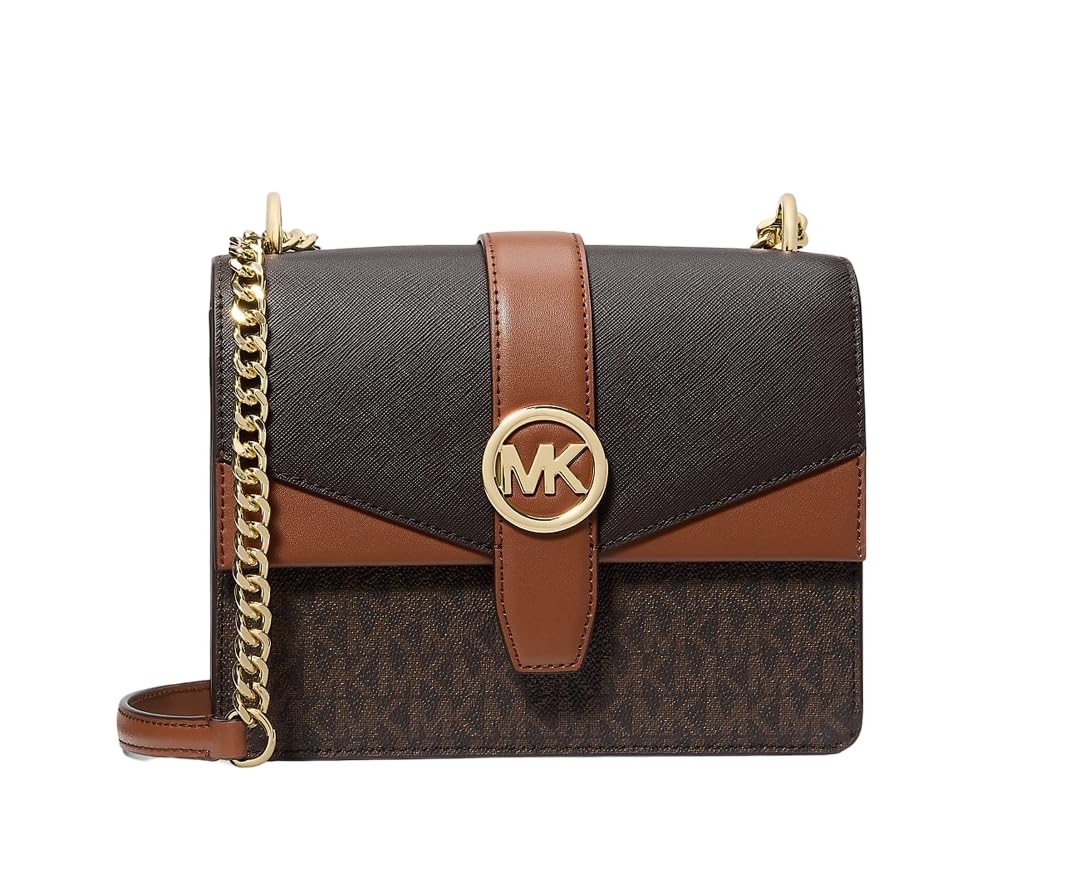 Michael Kors Jet Greenwich - Bolso cruzado pequeño con logotipo de la firma en bloques de color, color marrón