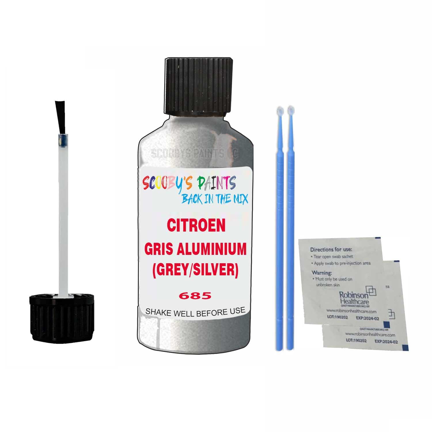 Scoobys Paints Back In The Mix Gris Aluminium (Grey/Silver) Touch Up Paint For Citroen Berlingo Van 685 2001-2021 30Ml Bottle Brush Scratch Stone Chip Repair Pen