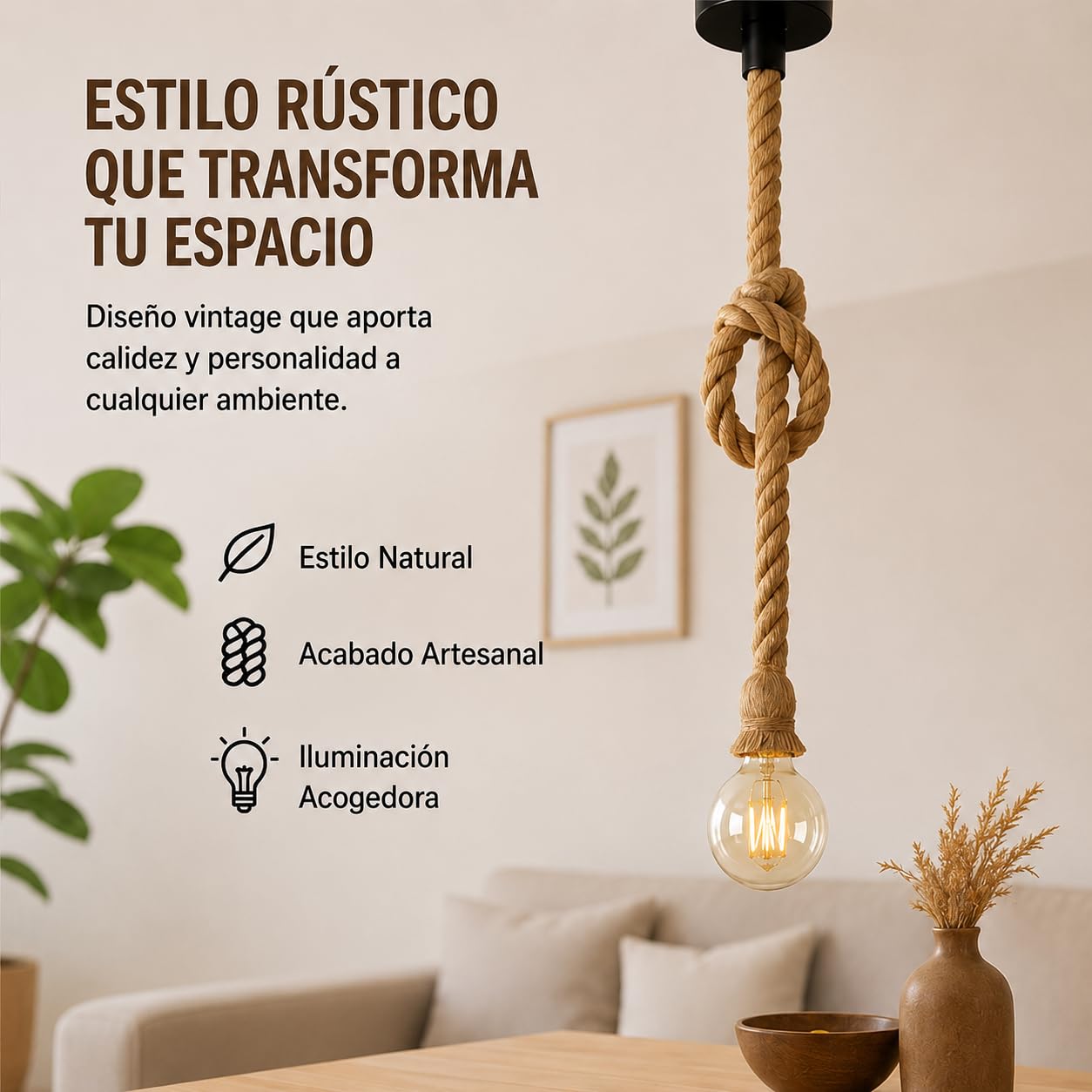 Genérico KKhome Lámpara Colgante de Cuerda de Cáñamo, Casquillo E27, Pack 2 | Estilo Náutico, Cable de 1,5 m, Uso Interior